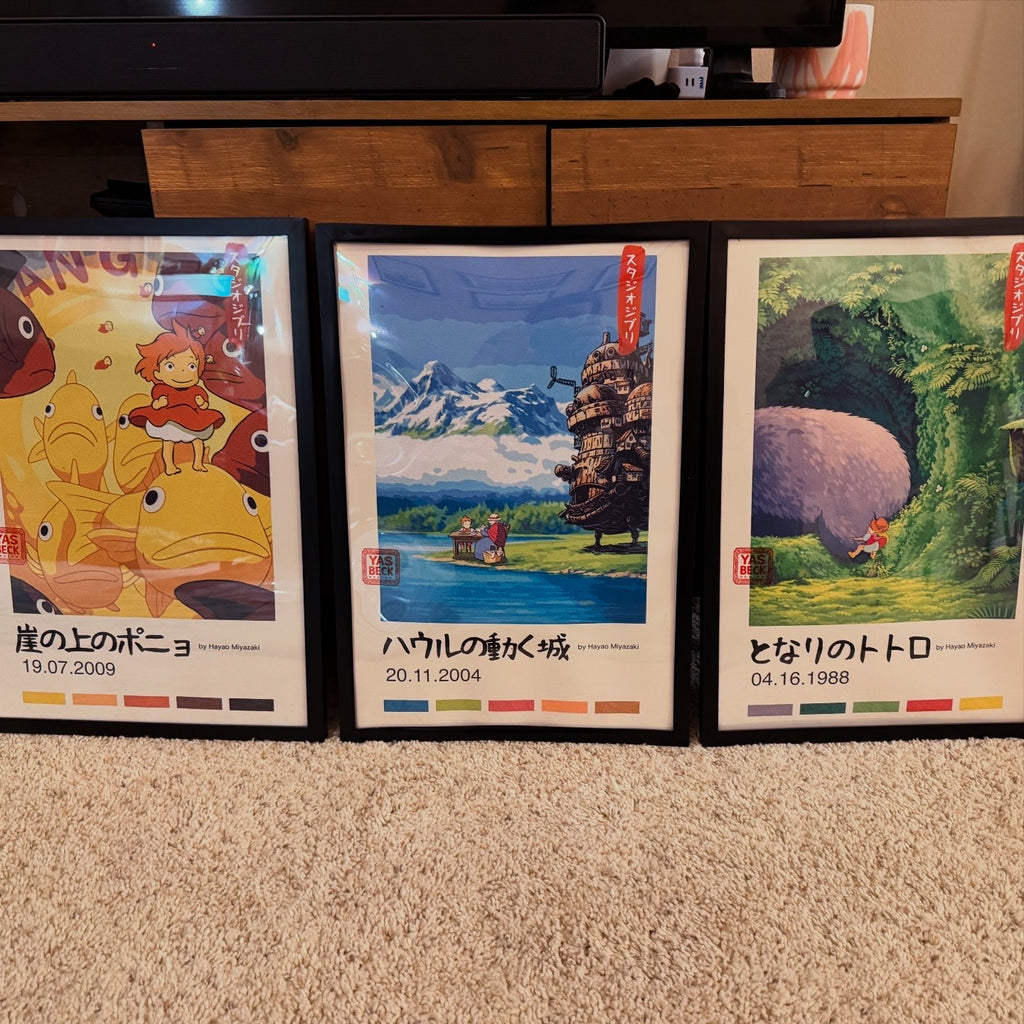 Studios Ghibli Poster Set, Totoro, Ponyo & Howl's Moving Castle Art Prints