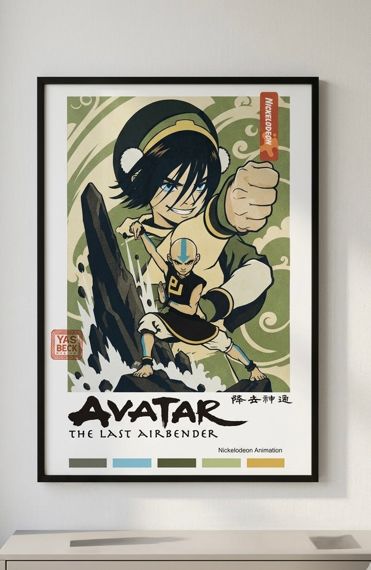 Avatar Poster Featuring Aang and Toph | Retro Anime Wall Art Print