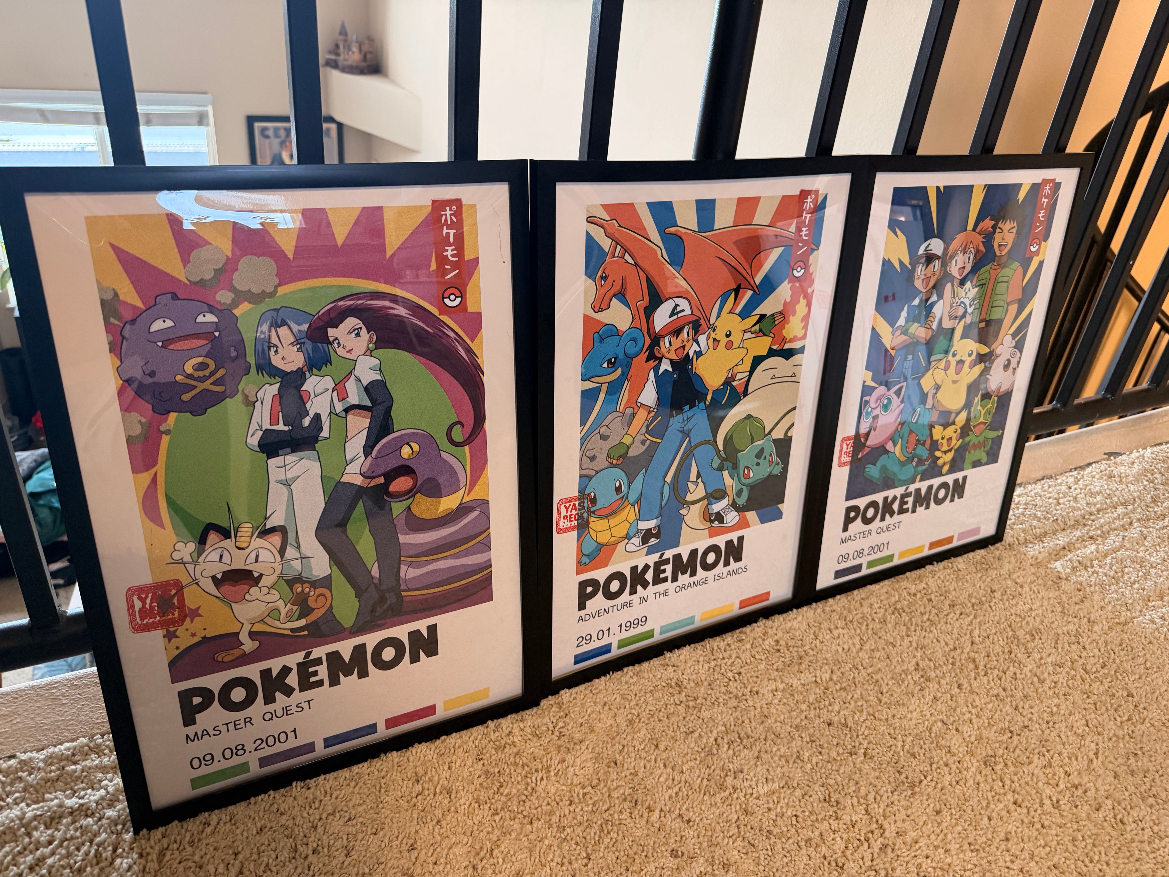 Pokémon Poster Set of 3, Vintage Anime Wall Art Featuring Ash, Misty & Team Rocket