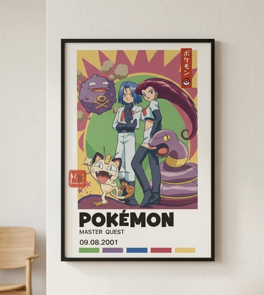 Pokémon Poster Team Rocket Retro Art Print | Vintage Anime Wall Decor featuring Team Rocket characters.