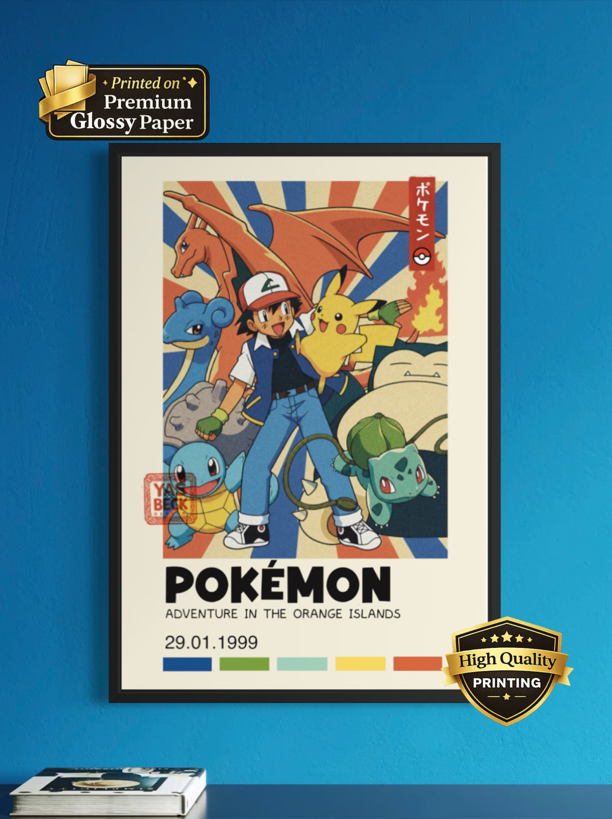 Retro Pokemon Glossy Art Print | Vintage Anime Wall Decor for Kids Room Collector Fan Gift