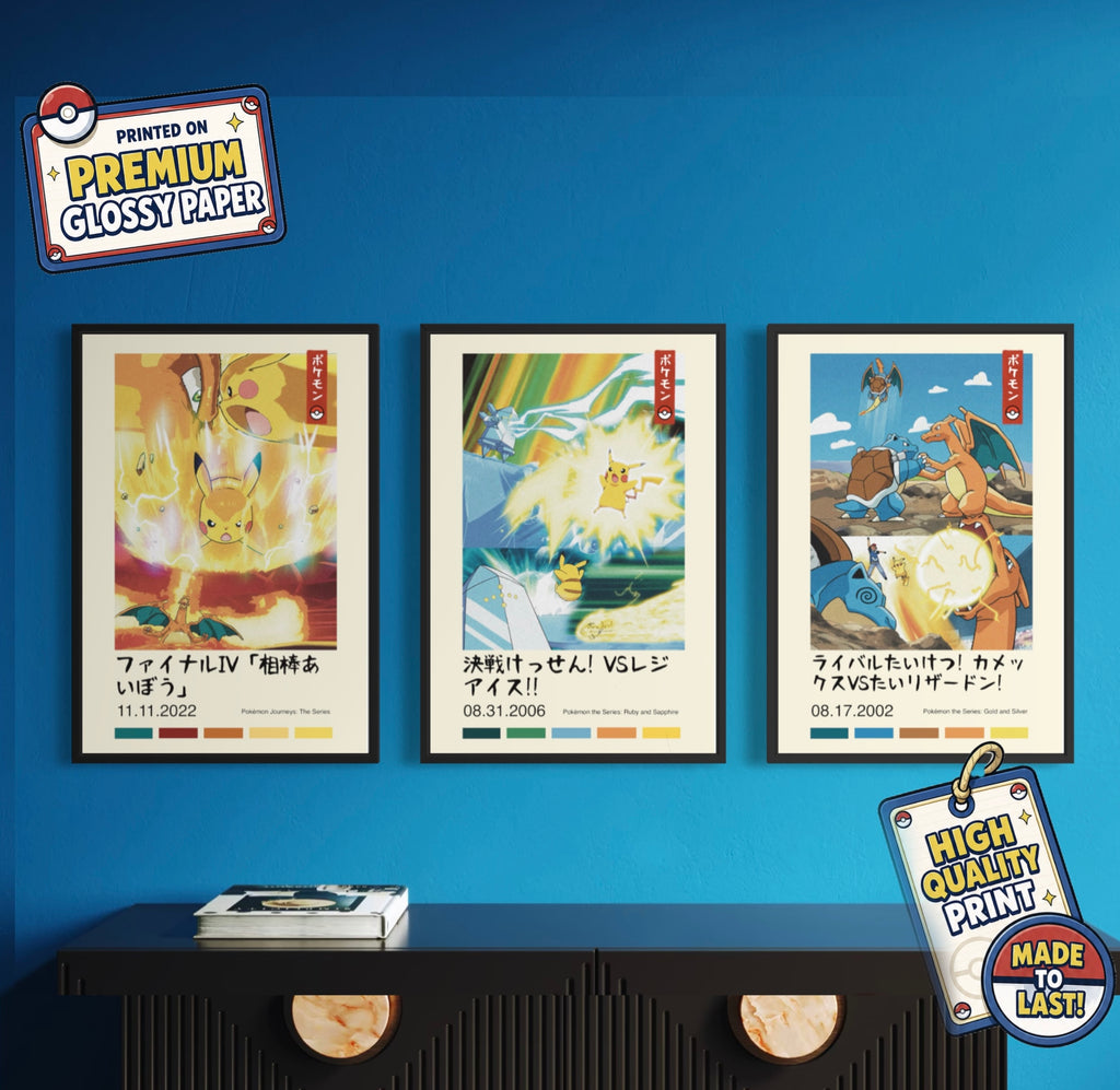 Pokemon Poster Set - Epic Battles Featuring Pikachu, Charizard & Blastoise