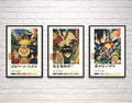 Naruto Vintage Anime Poster Set of 3 | Classic Naruto Art Prints | Team 7, Rock Lee & Sasuke | Japanese-Inspired Wall Art