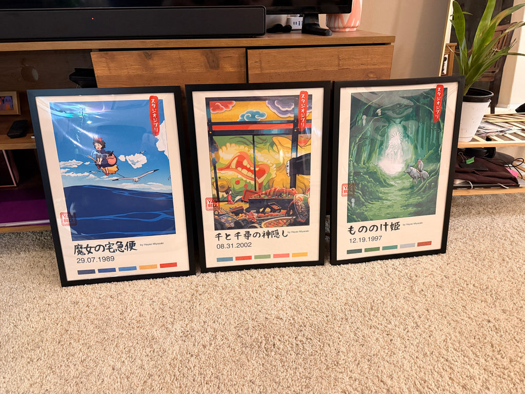 Studio Ghibli Prints Set, Mononoke and Kiki Wall Art Collection