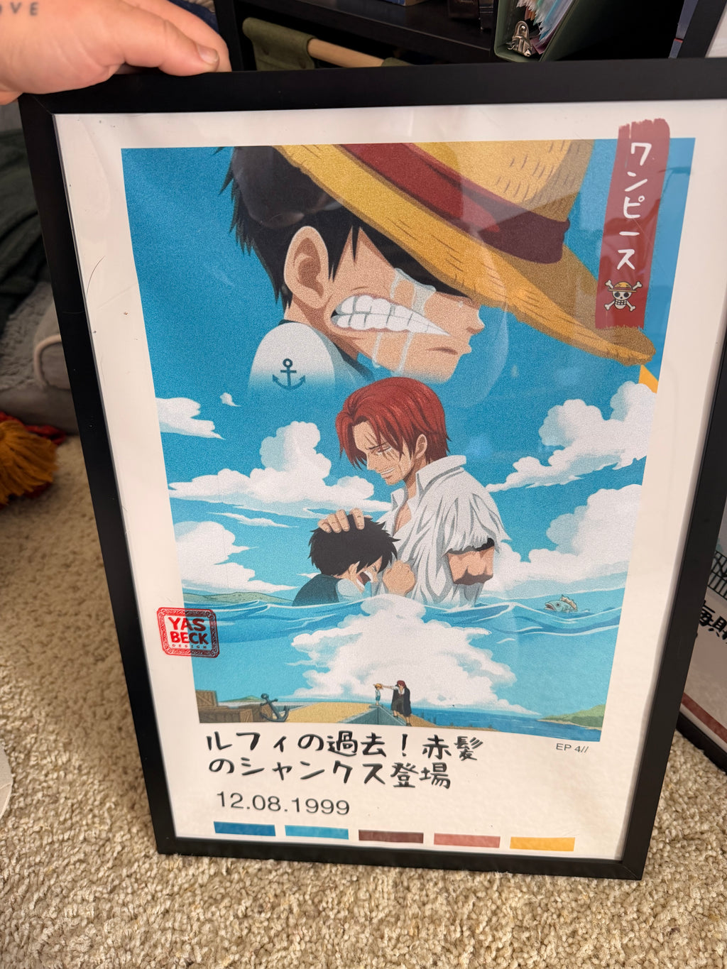 One Piece Poster Featuring Luffy and Shanks, Glossy Print Wall Art