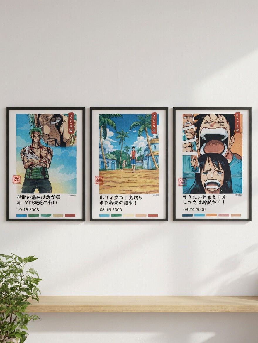 One Piece Wall Art Set, Iconic Anime Posters Featuring Zoro, Nami, and Luffy