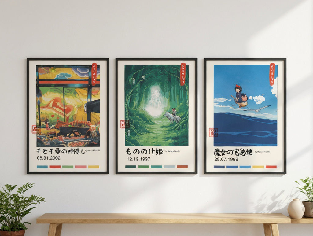 Studio Ghibli Prints Set, Mononoke and Kiki Wall Art Collection