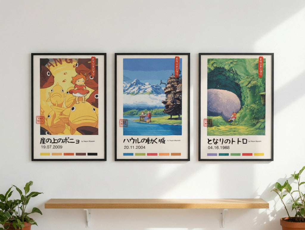 Studios Ghibli Poster Set, Totoro, Ponyo & Howl's Moving Castle Art Prints