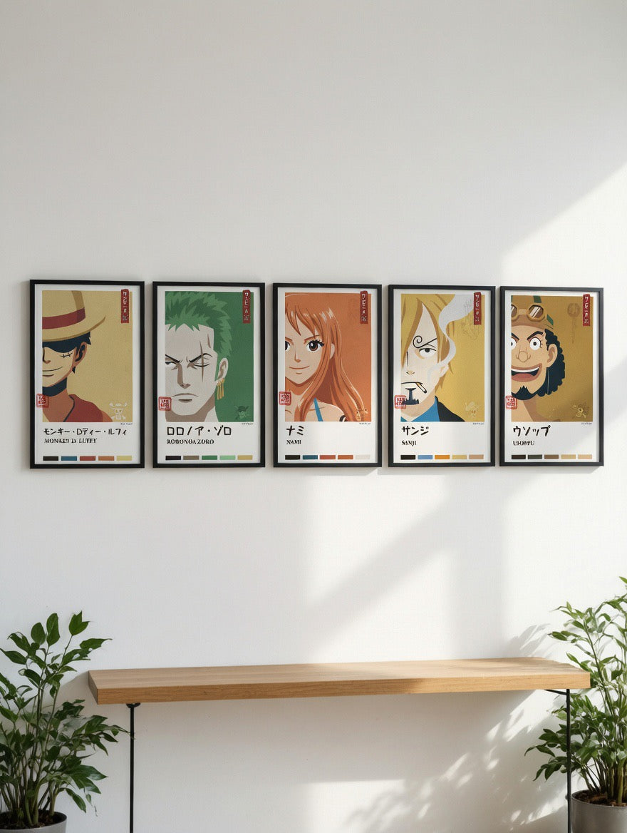 One Piece Poster Set - Anime Wall Art Featuring Luffy, Zoro, Nami, Sanji, and Usopp