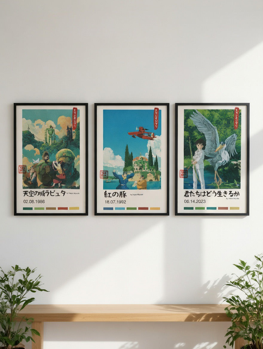Studio Ghibli Anime Poster Set, Castle in the Sky, Porco Rosso, Heron Prints