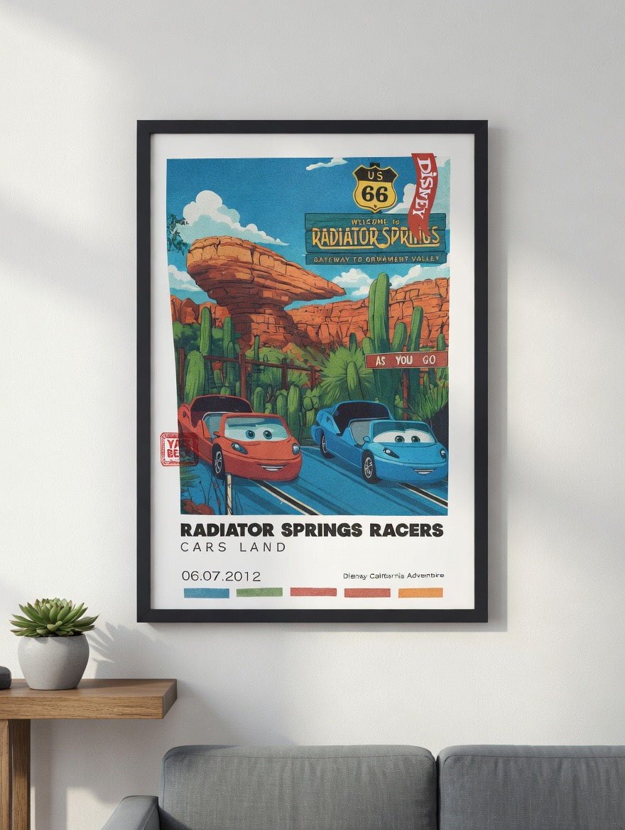 Disney Cars Poster, Radiator Springs Racers Theme Park Wall Art Print
