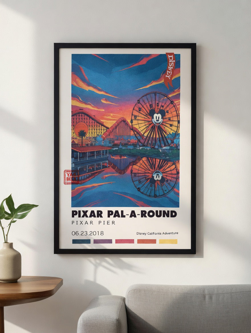 Pixar Pal-A-Round Poster, Disney California Adventure Wall Art Print