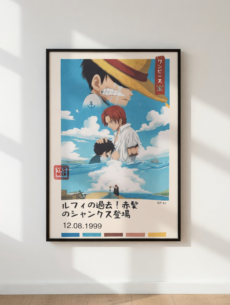 One Piece Poster Featuring Luffy and Shanks, Glossy Print Wall Art