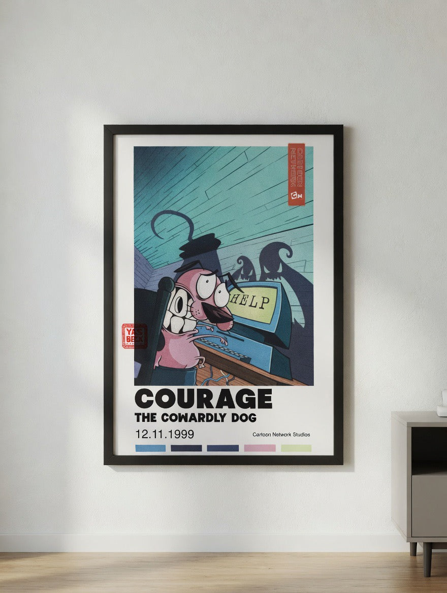 Courage Poster, Classic the Cowardly Dog Vintage Cartoon Art
